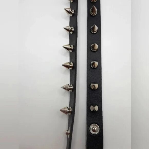 COPY - Goth Spike  vegan Leather Bracelets Set of 2 Unisex -Black-New - Picture 7 of 8